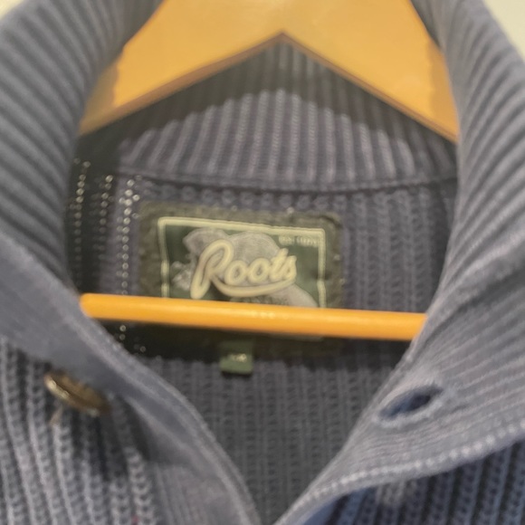 Roots Mens Chunky Thick Warm Cozy Button Up Blue Cardigan  Medium - Picture 5 of 8